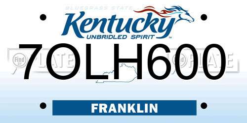 7OLH600 Kentucky License Plate