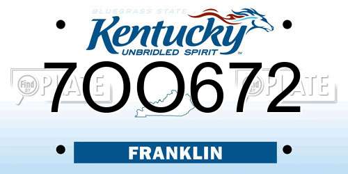 7OO672 Kentucky License Plate