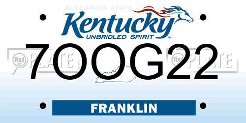 7OOG22 Kentucky License Plate