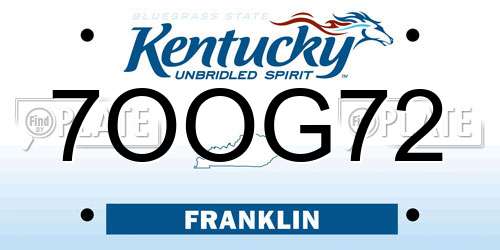 7OOG72 Kentucky License Plate