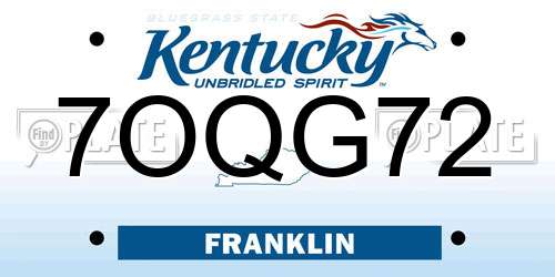 7OQG72 Kentucky License Plate