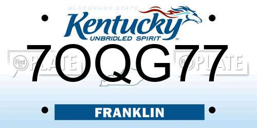 7OQG77 Kentucky License Plate