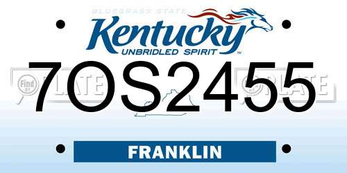 7OS2455 Kentucky License Plate