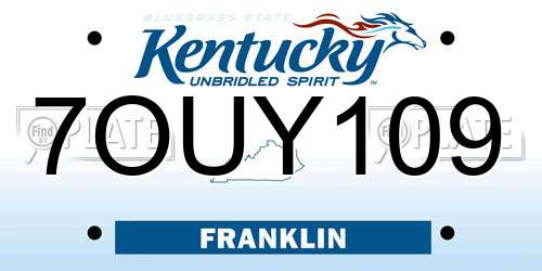 7OUY109 Kentucky License Plate
