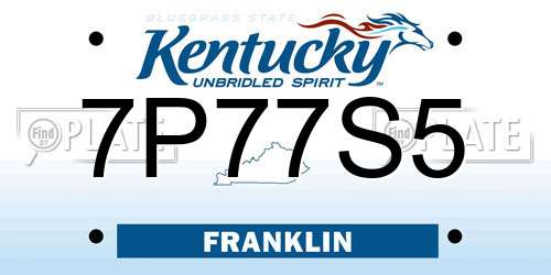 7P77S5 Kentucky License Plate