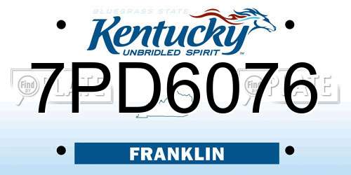 7PD6076 Kentucky License Plate