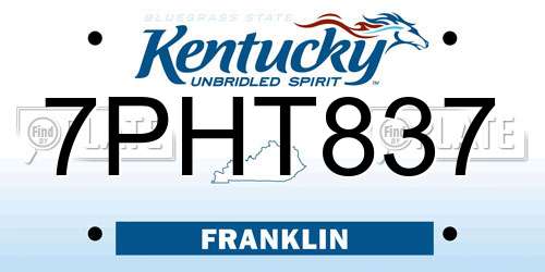 7PHT837 Kentucky License Plate