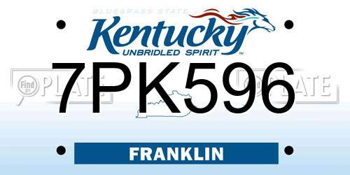7PK596 Kentucky License Plate