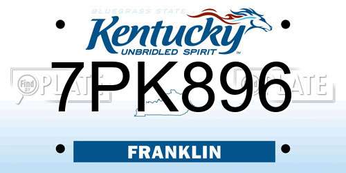 7PK896 Kentucky License Plate