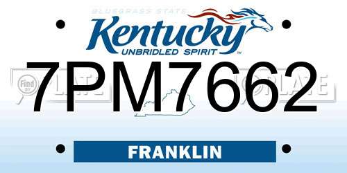 7PM7662 Kentucky License Plate