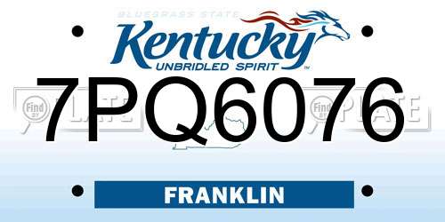 7PQ6076 Kentucky License Plate