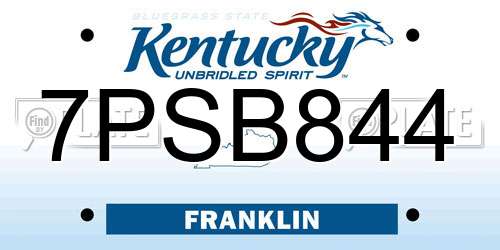 7PSB844 Kentucky License Plate
