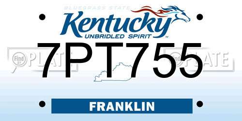 7PT755 Kentucky License Plate