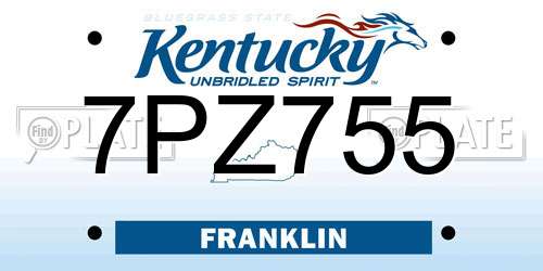 7PZ755 Kentucky License Plate