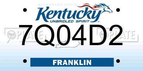 7Q04D2 Kentucky License Plate