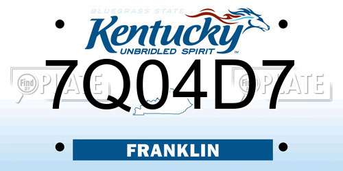7Q04D7 Kentucky License Plate