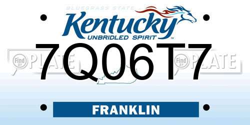 7Q06T7 Kentucky License Plate