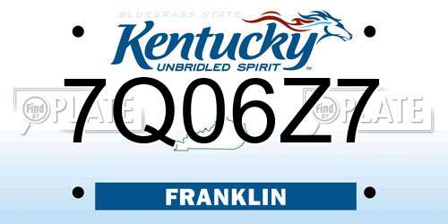 7Q06Z7 Kentucky License Plate