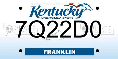 7Q22D0 Kentucky License Plate