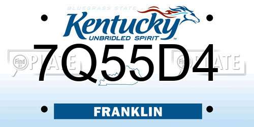 7Q55D4 Kentucky License Plate