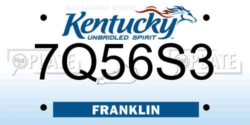 7Q56S3 Kentucky License Plate