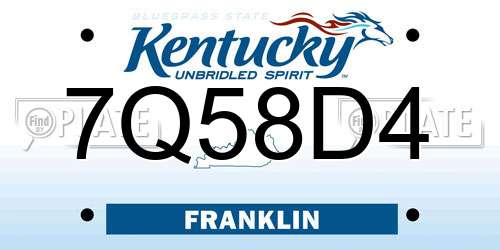 7Q58D4 Kentucky License Plate