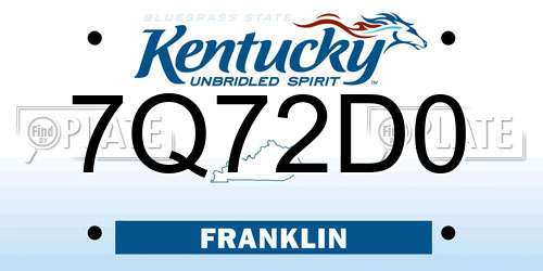 7Q72D0 Kentucky License Plate
