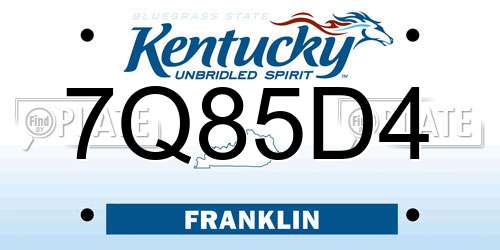 7Q85D4 Kentucky License Plate