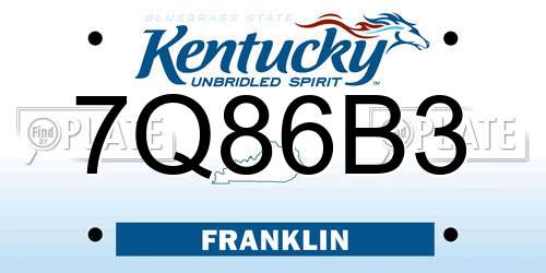 7Q86B3 Kentucky License Plate