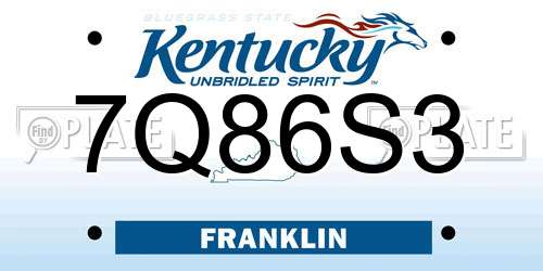 7Q86S3 Kentucky License Plate