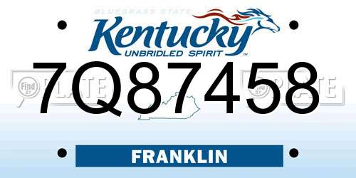 7Q87458 Kentucky License Plate