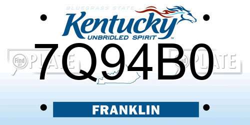 7Q94B0 Kentucky License Plate