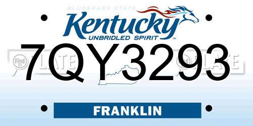 7QY3293 Kentucky License Plate