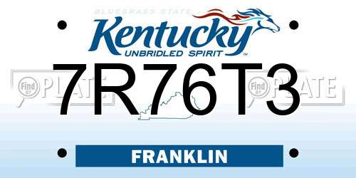 7R76T3 Kentucky License Plate