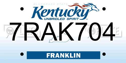 7RAK704 Kentucky License Plate