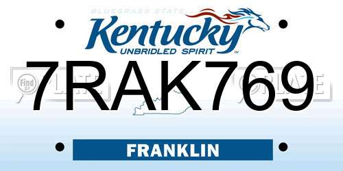 7RAK769 Kentucky License Plate