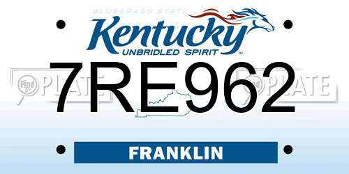 7RE962 Kentucky License Plate