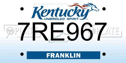 7RE967 Kentucky License Plate
