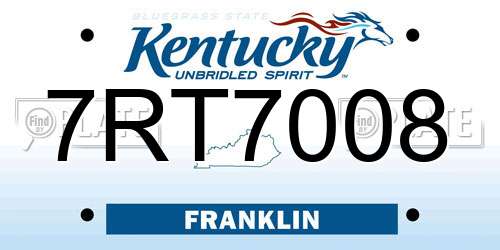 7RT7008 Kentucky License Plate
