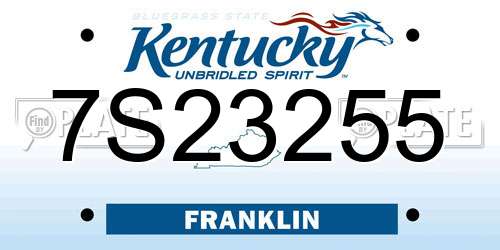 7S23255 Kentucky License Plate
