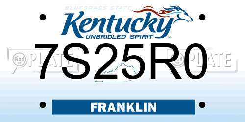 7S25R0 Kentucky License Plate