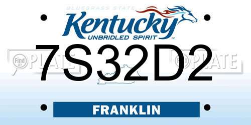 7S32D2 Kentucky License Plate