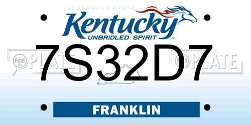 7S32D7 Kentucky License Plate