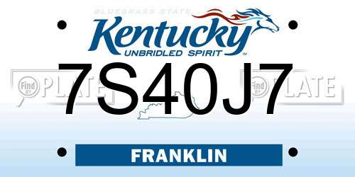 7S40J7 Kentucky License Plate