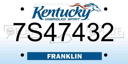 7S47432 Kentucky License Plate
