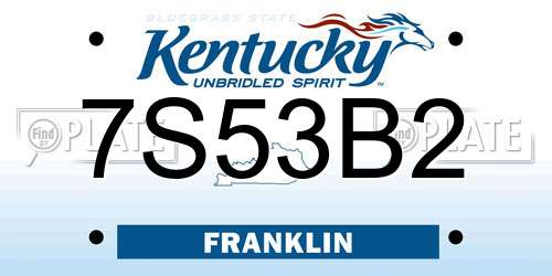 7S53B2 Kentucky License Plate