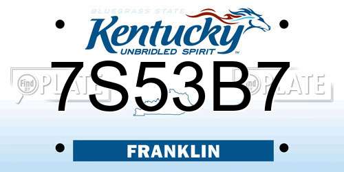 7S53B7 Kentucky License Plate