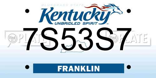 7S53S7 Kentucky License Plate