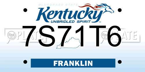 7S71T6 Kentucky License Plate