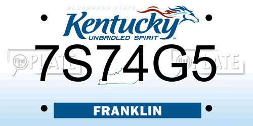 7S74G5 Kentucky License Plate